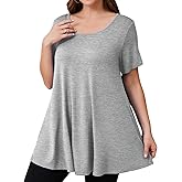 JollieLovin Women Plus Size Short Sleeve Summer Long Tunic Tops Loose Fit T-Shirt to Wear with Leggings(L-5X)