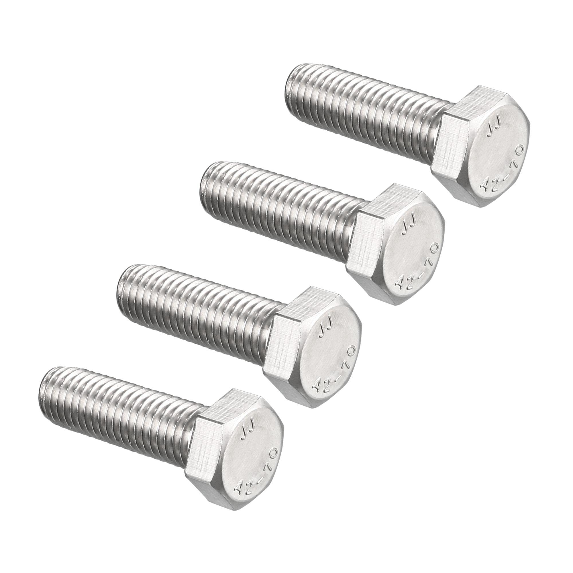 sourcing map M12 Hex Bolt M12-1.75 x 40mm 304 Stainless Steel 4.8 Grade Fully Threaded Hexagonal Head Screw Bolts 4pcs