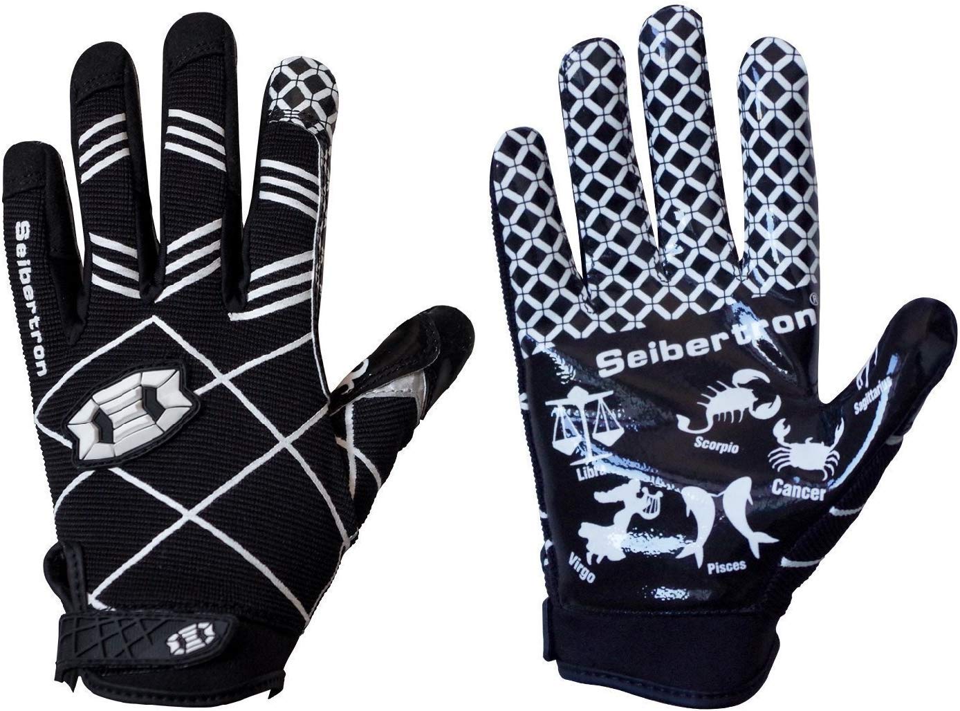 Seibertron Pro 3.0 12 Constellations Elite Ultra-Stick Sports Receiver Glove Football Gloves Youth And Kids Black L