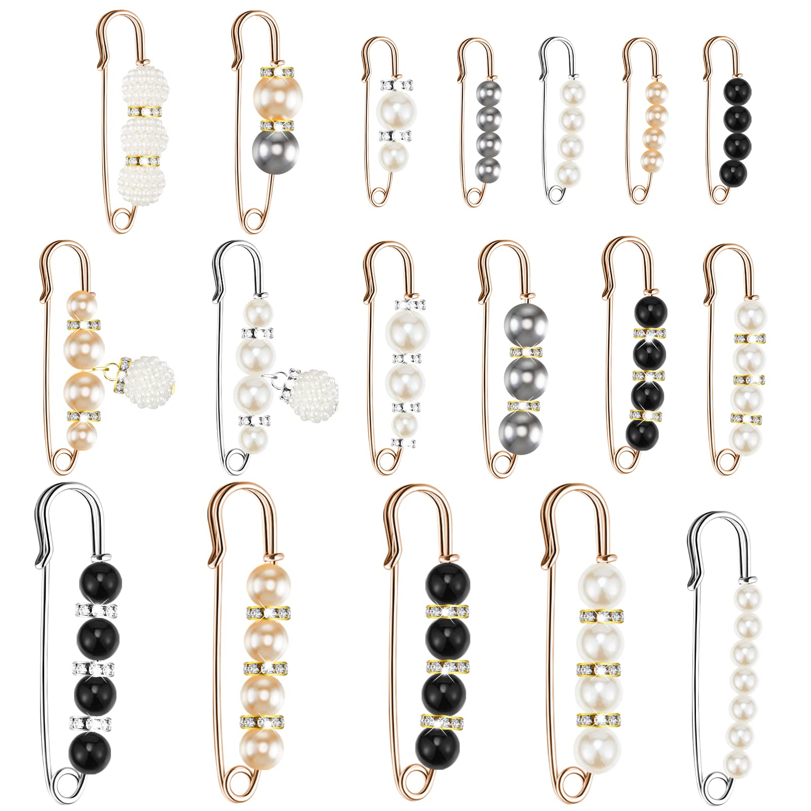 Photo 1 of Hicarer 18 Piece Pearl Brooch Pins Women Decorative Safety Pins Clothing Shawl Clips Artificial Pearls Brooch Elegant Cardigan Collar Clips for Women Dress Skirt Sweater(Elegant Style)