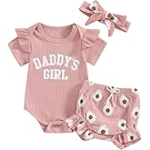 Tsnbre Newborn Baby Girl Clothes Daddys Girl Short Sleeve Romper Floral Shorts Headband Infant Summer Outfits
