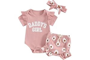 Tsnbre Newborn Baby Girl Clothes Daddys Girl Short Sleeve Romper Floral Shorts Headband Infant Summer Outfits