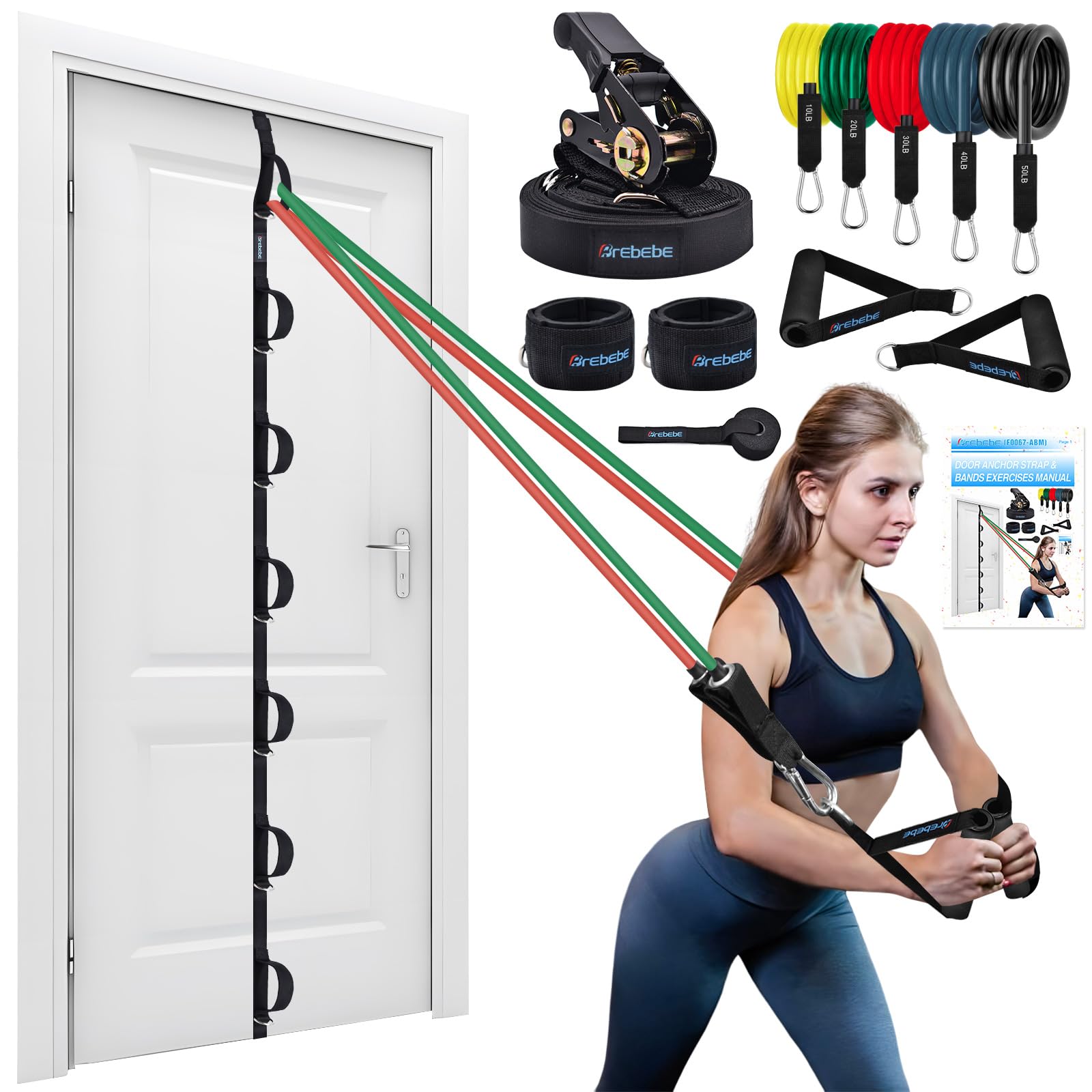 Brebebe Door Anchor Strap – Nylon & Stainless Steel, For Resistance Band Home Gym Exercises