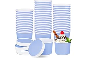 Ruisita 50 Pack Ice Cream Containers with Lids 8 Ounces Disposable Soup Bowls with Lids Paper Ice Cream Sundae Cups Treat Cup
