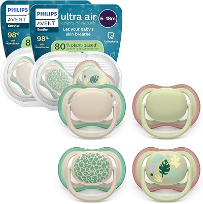 Philips Avent Ultra Air Soothers 6-18 Months Orthodontic Teat 4 Pack + 2 Cases