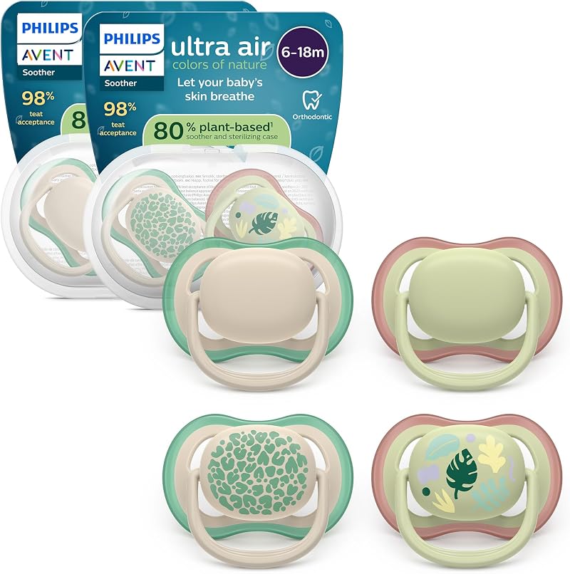 Philips Avent Ultra Air Soothers 6-18 Months Orthodontic Teat 4 Pack + 2 Cases
