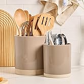 famiware Milkyway Kitchen Utensil Holder for Countertop, 7.2"+5.8" Ceramic Cooking Utensil Crocks for Counter, Utensil Organizer for Spatula & Spoon, Kitchen Decor, Set of 2, Cinnamon Brown
