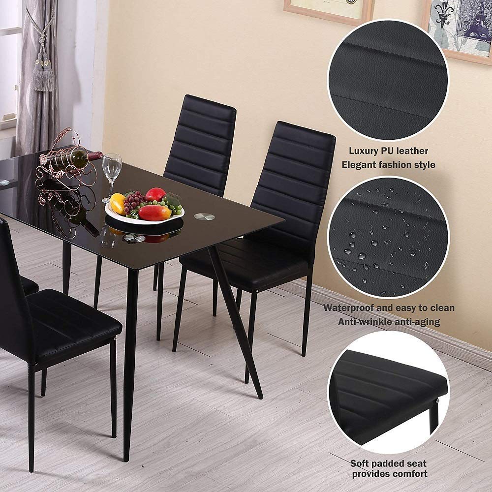 Huiseneu Modern Black Dining Chairs Set Faux Leather Chairs Office Meeting Room High Back Chair Upholstered Padded Seat Chair For Kitchen Dining Room Black Chairs Set Of 6 Furniture Home Kitchen