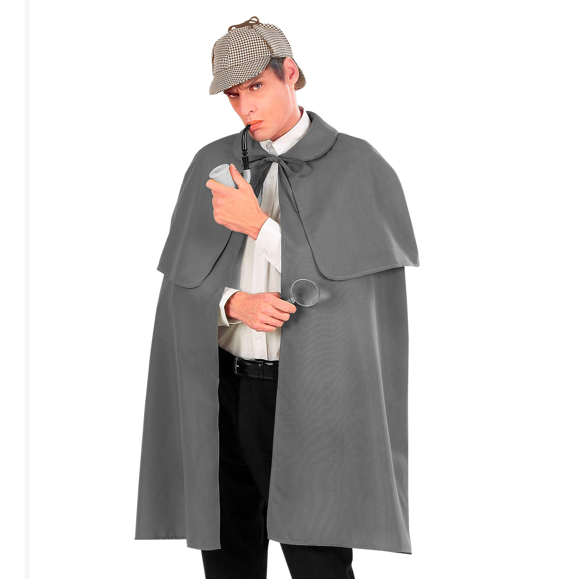 W WIDMANN MILANO Party Fashion - Detective Cape with Pelerine for Men, Investigators, Carnival, Themed Parties, Grey, 100 cm