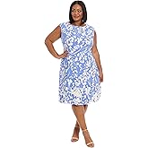 London Times Womens Floral Print Fit and Flare with Contrast Border at Hem