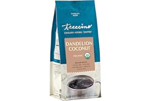 Teeccino Dandelion Coconut Herbal Coffee - Caffeine-Free Coffee Alternative with Prebiotics, Gluten Free, Acid Free - Medium Roast, 10 oz