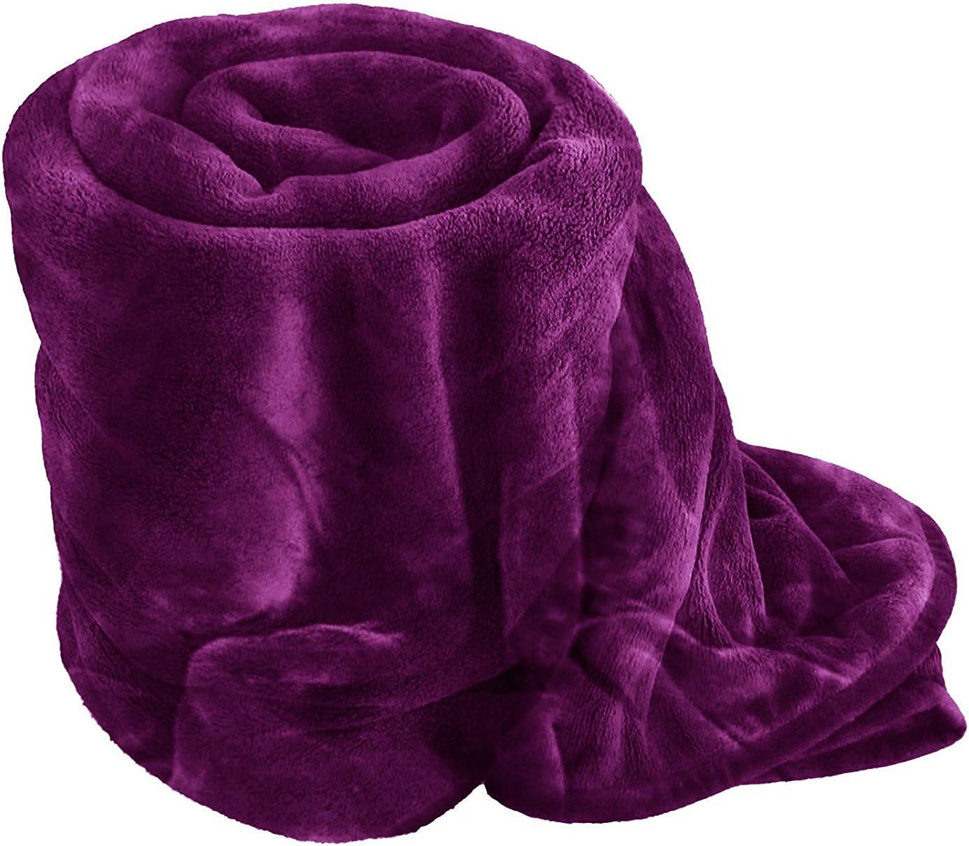 Dulce Lino Soft and Luxury Faux Fake Fur Mink Throw Sofa Bed Blanket available in Single, Double & King. (Double 150 x 200cm Purple or Aubergine)