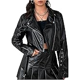 BEAUDRM Girl's Fax PU Leather Crop Jacket Zip Up Long Sleeve Motorcycle Jacket Outerwear Streetwear