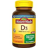 Nature Made Vitamin D3 2000 IU (50 mcg), Vitamin D Supplement for Bone, Teeth, Muscle and Immune Health Support, 220 Tablets, 220 Day Supply