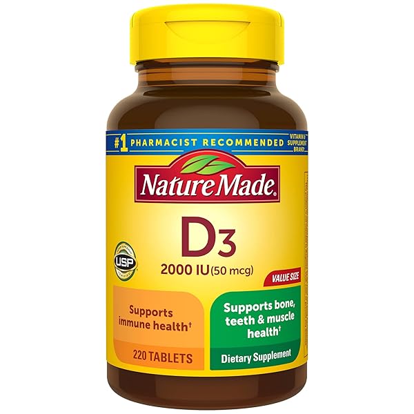NATURE MADE VITAMIN D3 2000 IU (50 MCG), DIETARY SUPPLEMENT FOR BONE, TEETH, MUSCLE AND IMMUNE HEALTH SUPPORT, 220 TABLETS, 220 DAY SUPPLY