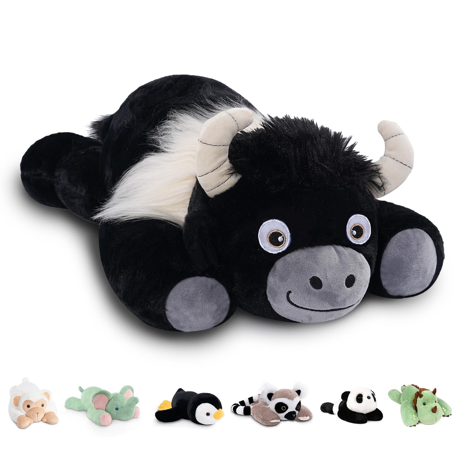 Niuniu Daddy 20" | 3.3 Pound HighIand Cow Weighted Plush Animals, Large Highland Cow Pillowfort Stuffed Lap Animal Toys for Kids Adults, Big Plushy Body Pillow for Gifts Birthday Christmas Holiday Image