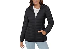 MAGCOMSEN Women's Hooded Puffer Jacket Lightweight Quilted Padded Coat 4 Pockets Zip-up Winter Warm Outerwear