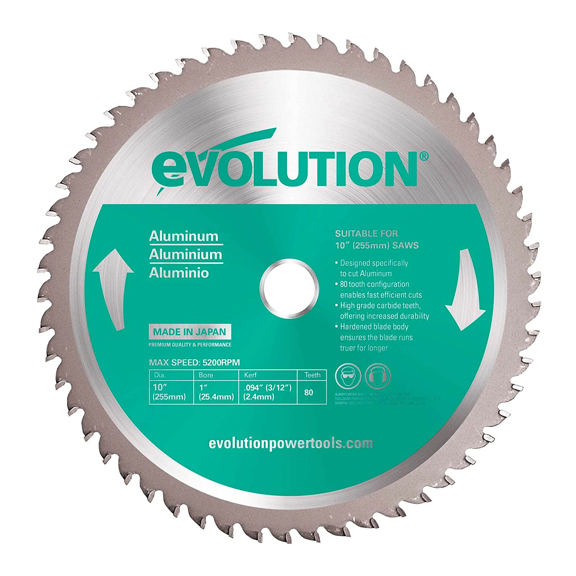 Evolution Power Tools A255TCT-80MS Circular Saw Blade (AKA Chop Saw Blade) For Cutting Aluminium - Carbide Tipped Metal Saw Blade Produces Virtually No Heat, Burrs or Sparks, 255 mm