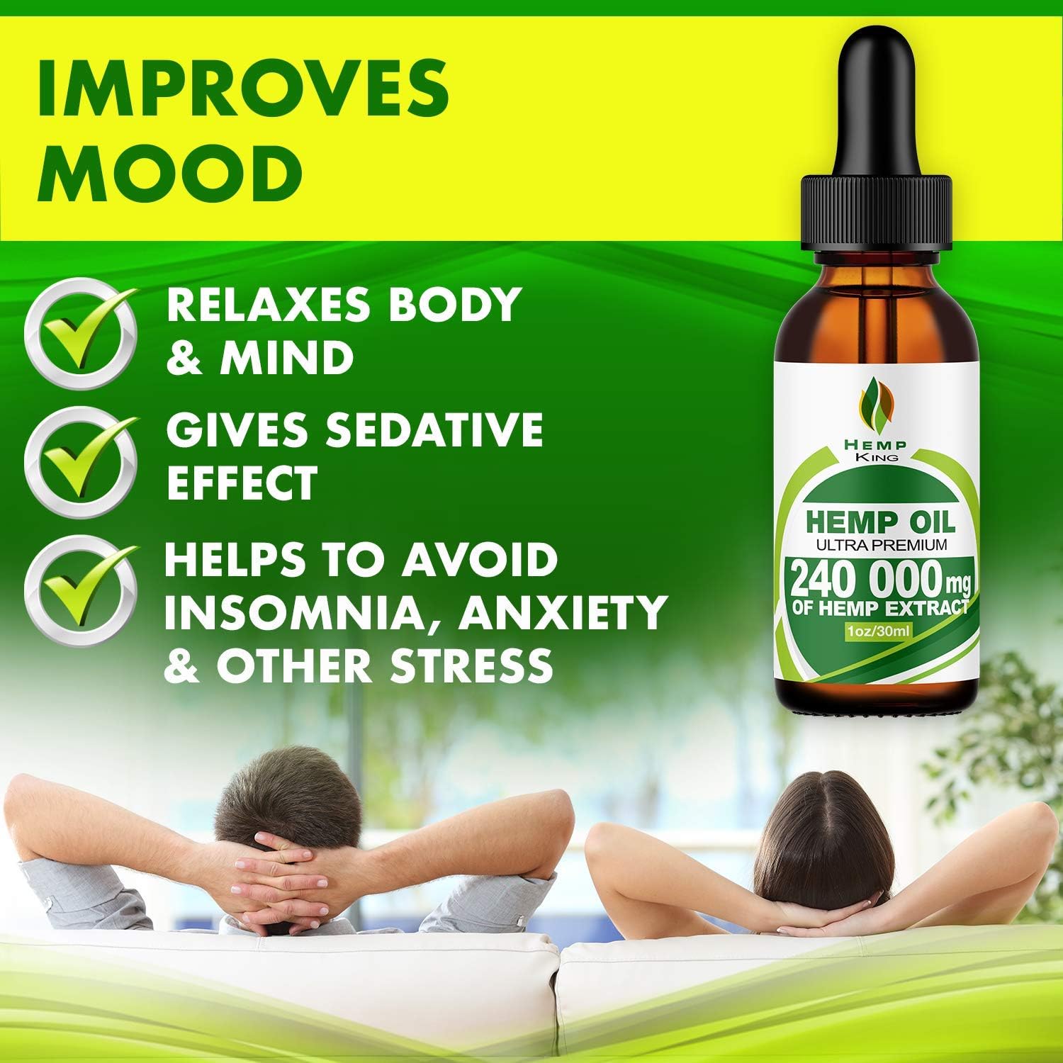 Hemp Oil Drops 240 000 mg, 100% Natural Extract, Anti-Anxiety and Anti-Stress, Natural Dietary Supplement, Rich in Omega 3&6 Fatty Acids for Skin & Heart Health, Vegan Friendly: Health & Personal Care