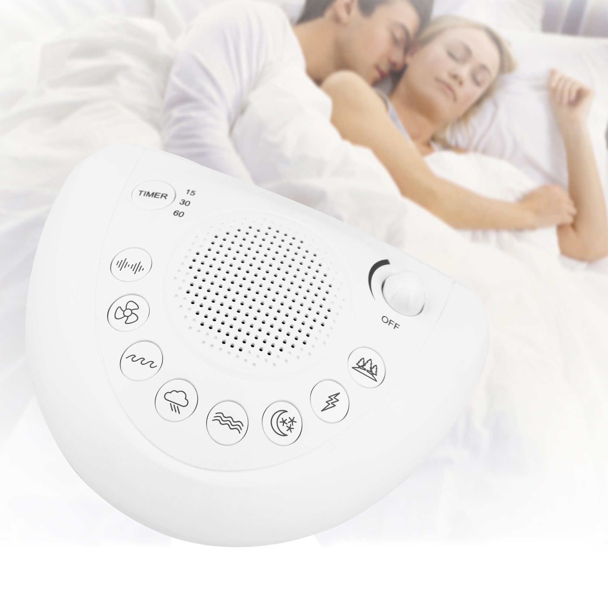 White Noise Sound Machine, Sleep Relax Sound Machine with 8 Soothing Nature Sounds,Ocean,Wave,Rain,Forest Sound,3 Auto-Off Timer Option,Battery or Adapter Operated-White