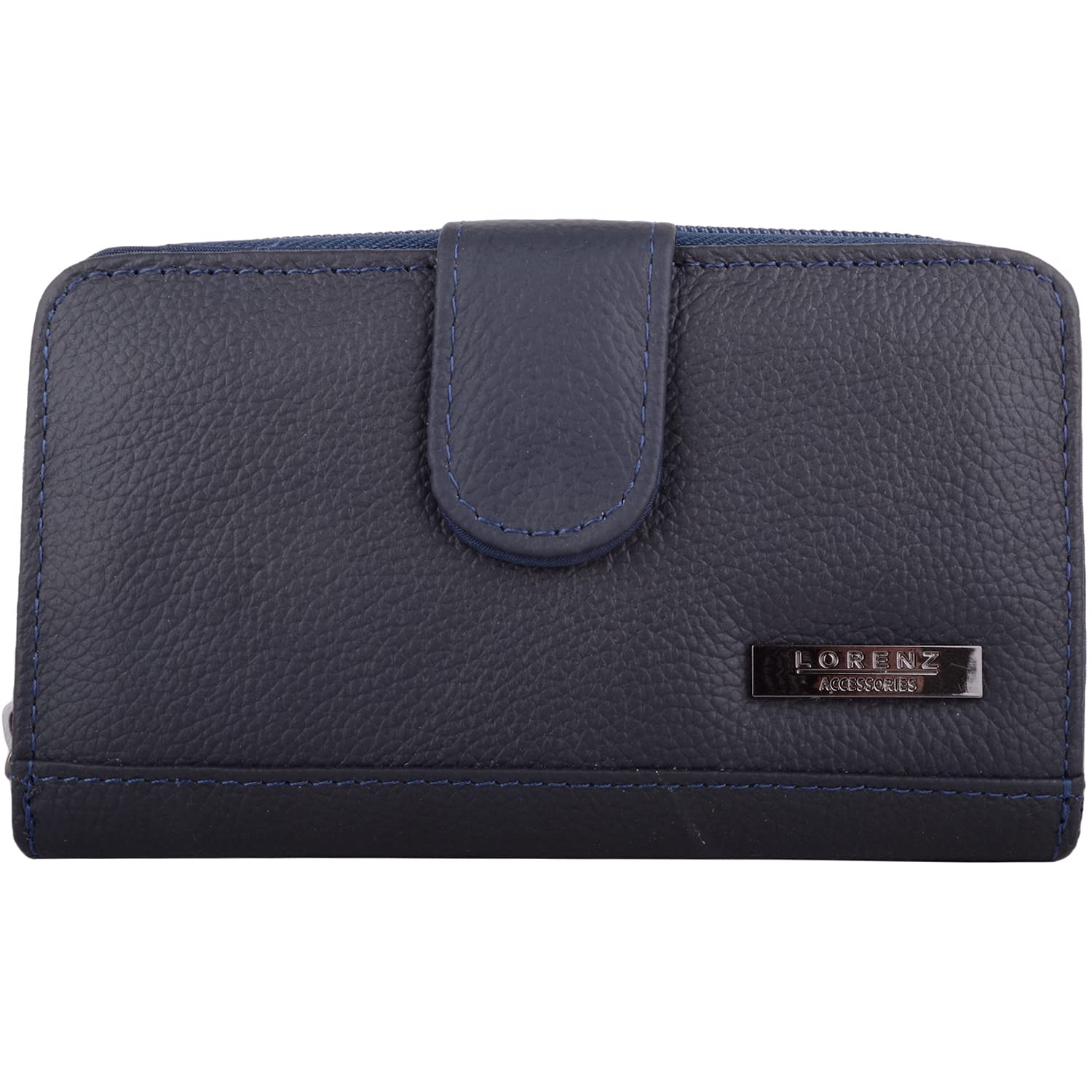 Womens Leather RFID Protected Bi-Fold Money Coin Notes Credit Card Holder Purse Wallet - Navy