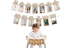 HiParty 1st Birthday Baby Photo Banner for Newborn to 12 Months, First Birthday Decorations for Boys Girls, First Birthday Photo Banner with High Chair ONE Banner Party Decoration, Kraft