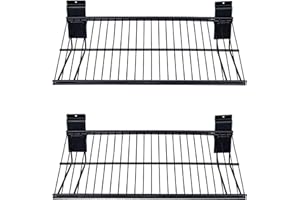 BAKEWAY 16 inch Width Slatwall Accessories, Heavy Duty Gargage Storage Slatwall Shelves, Slat Wall Wire Shelf 2 Pcs-Black