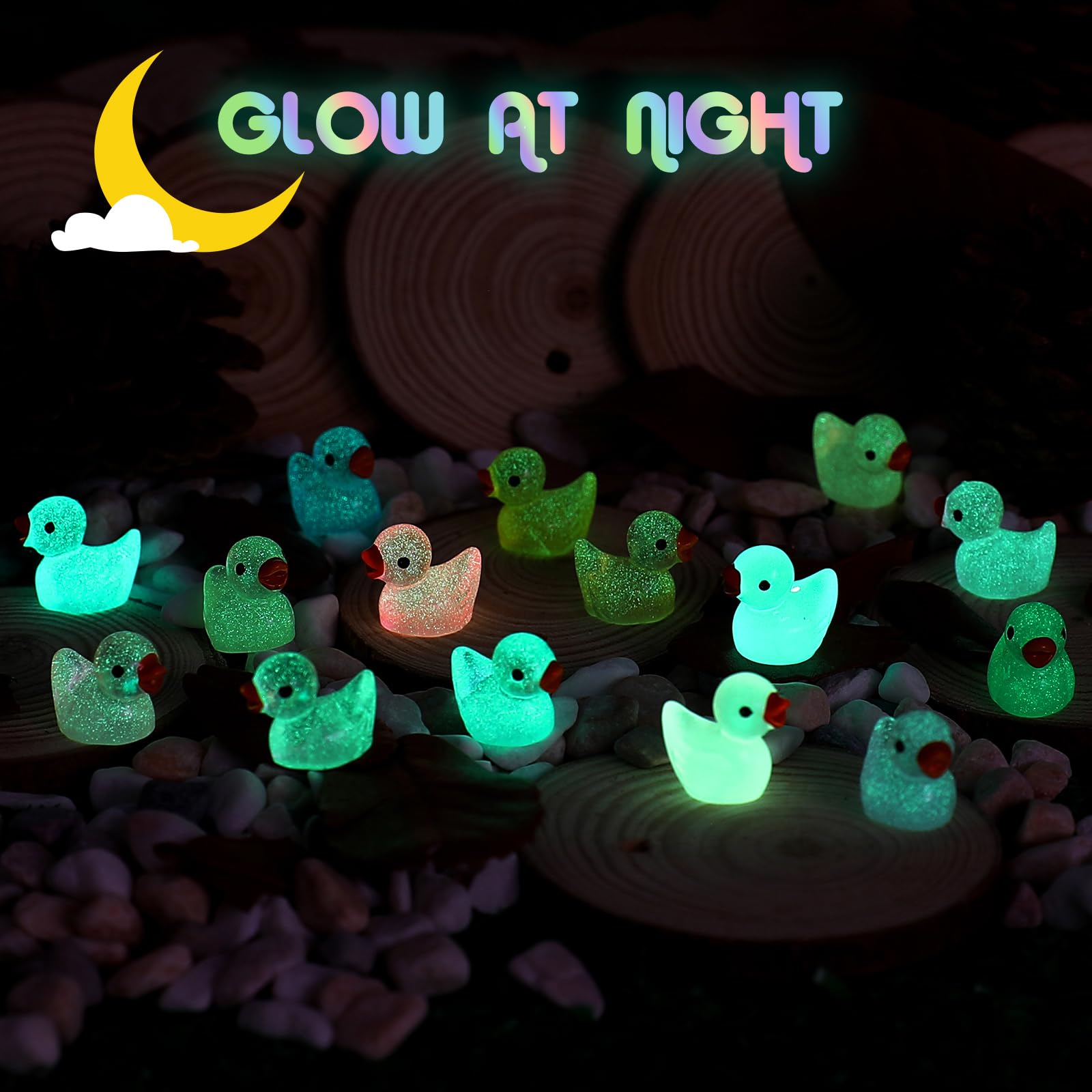 225 Pcs Luminous Mini Resin Ducks Bulk 15 Colors Tiny Duck Glow in The Dark for Garden Micro Landscape Dollhouse Aquarium Potted Ornament Charms Birthday Party DIY Toys Craft Accessories
