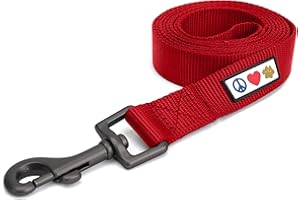 Pawtitas Solid 6 ft Red Dog Leash XS/S Custom Name and Phone Embroidery Strong Nylon Leash for Small Breeds