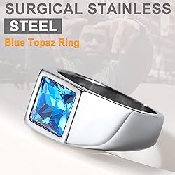U7 Blue Stone Men Stainless Steel Square Signet