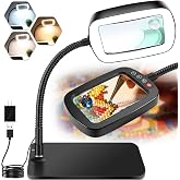 10X 30X Large Magnifying Glass with Light and Stand | 5-inch Lighted Magnifier,72 LEDs,3 Color Modes , Hands-Free Magnifying Desk Lamp for Reading, Craft, Hobby, Close Work