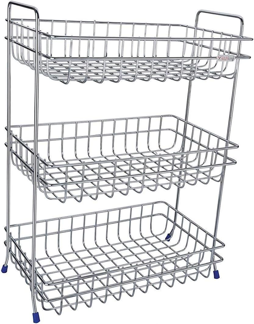 GTGloptook Stainless Steel 3 Layer Square Kitchen Stand for Fruit Vegetable Storage Rack (20 x13 x 8 inch)