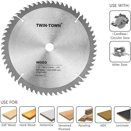 Twin Town 7 1 4 Inch Saw Blade 60 Teeth General Purpose For Soft