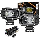 Auxbeam R4 Series 4 Inch LED Light Pods, 120&deg; White Broad Square Flood Beam | 60W 6000LM Output, 12D Optical Lens, Clearer Night Visibility, Plug &amp; Play DT Harness, IP68 Rated, Universal Fit, 2-Pack