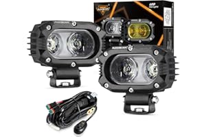 Auxbeam 4 Inch LED Light Pods, 60W Square Offroad Driving Light Super Bright 120° White Broad Flood Beam Pods Light with Off Road Wiring Harness for Wrangler Truck Pickup SUV ATV UTV (2 Pcs)