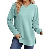 Saloogoe Sweatshirt for women Side Split Fall Fashion 2025 Long Sleeve Shirts Trending Now
