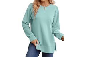 Saloogoe Sweatshirt for women Side Split Fall Fashion 2025 Long Sleeve Shirts Trending Now