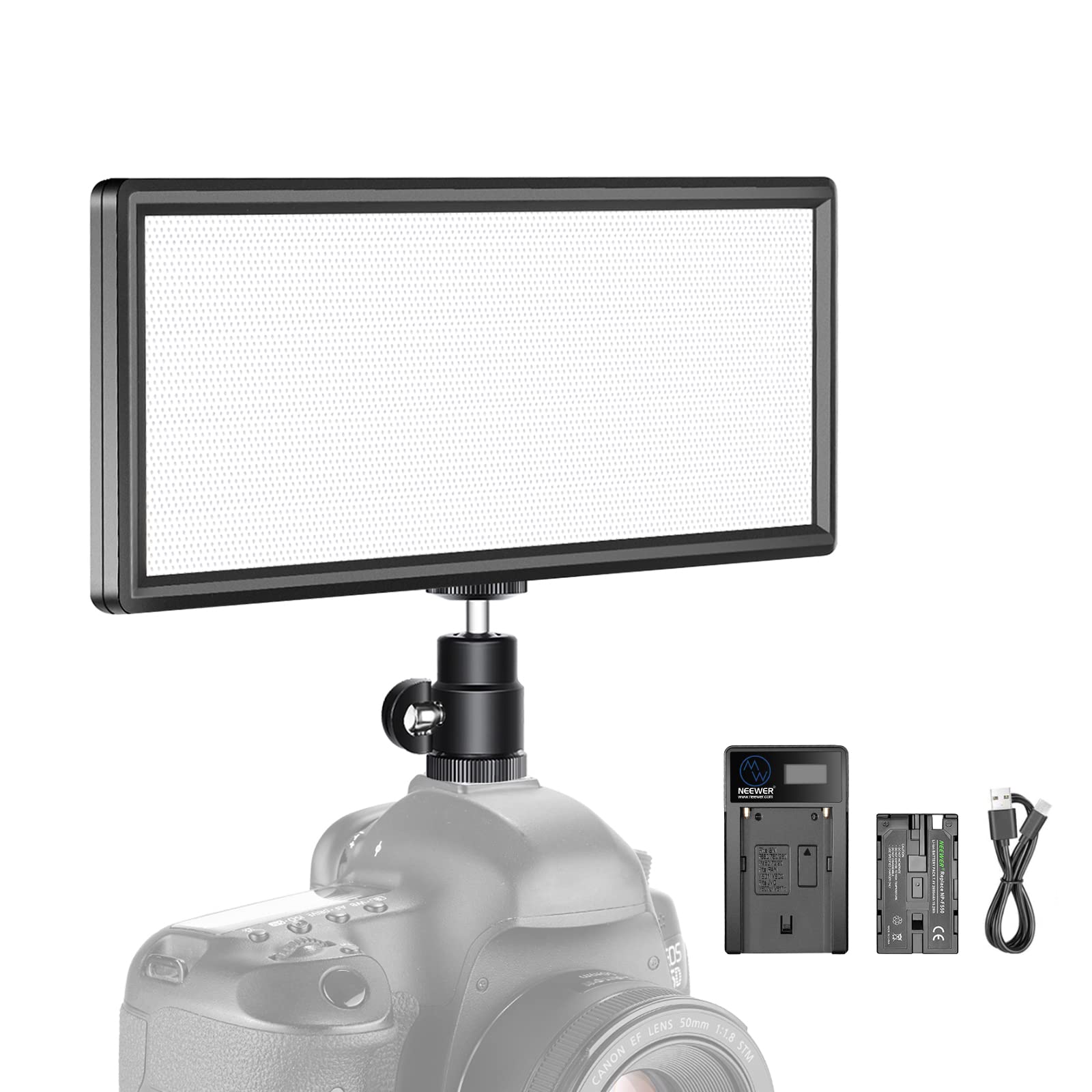 Neewer Super Slim Bi-color Dimmable LED Video Light, 2600mAh Li-ion Battery and Charger -High Power LED Panel, 3200K-5600K for Camera Photo Studio Portrait Video Photography