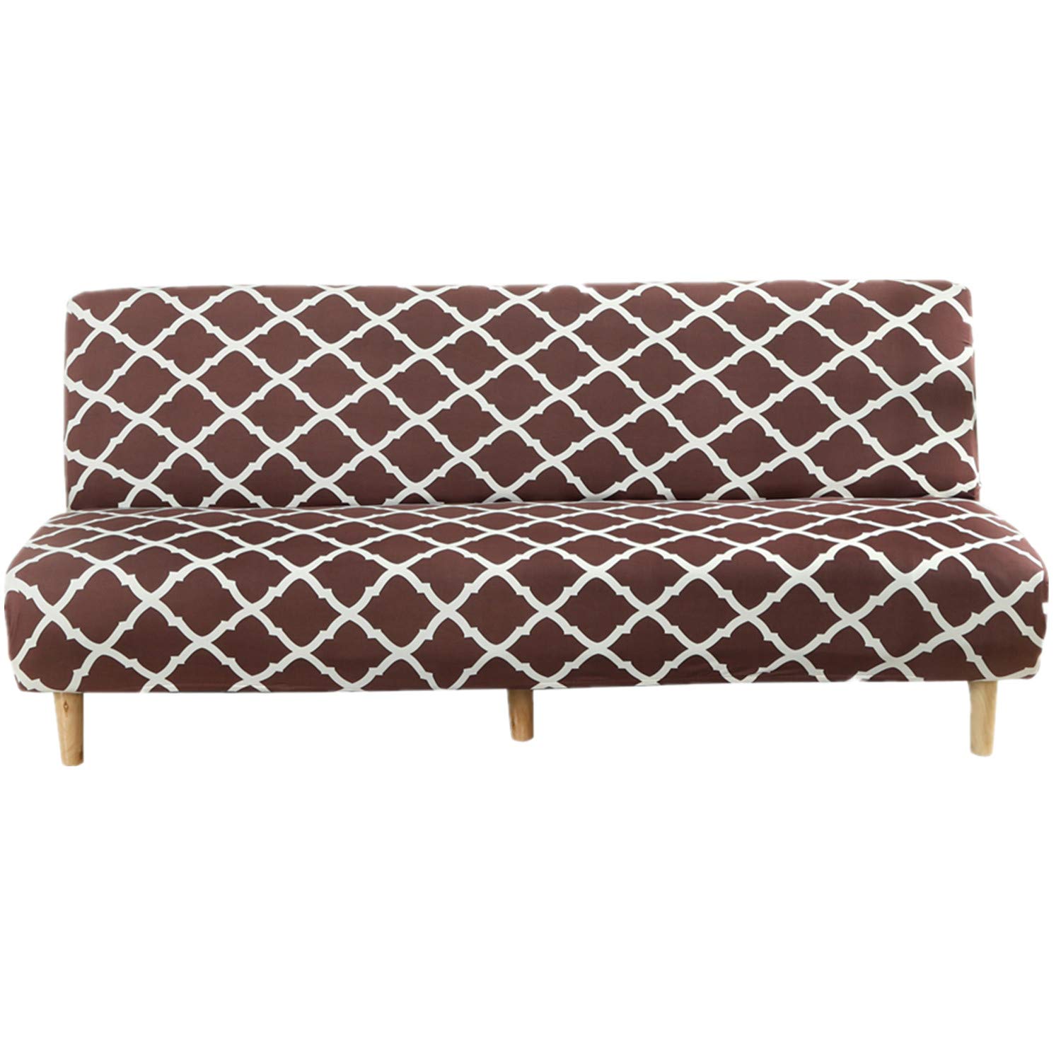Mingfuxin Armless Sofa Bed Cover, Spandex Stretch Futon Slipcover Protector, Non-Slip Elastic Folding Couch Sofa Shield Fits for 2-3 Seater Folding Sofa Bed without Armrests (BTC02 Coffee)