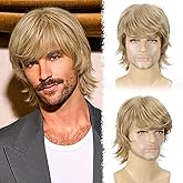 BCHR Mens Short Layered Wigs 80s Natural Men Wigs Fluffy Synthetic Heat Resistant Fiber 80s Men Costume Wigs for Halloween Cosplay Use