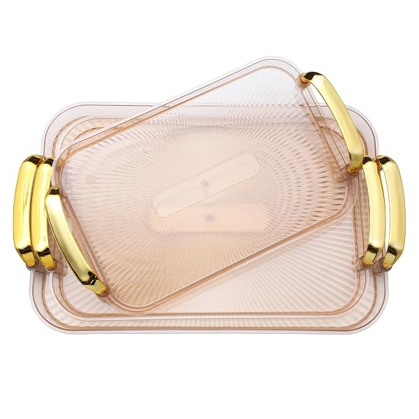 ZUFUDO 3 PACK SERVING TRAY WITH HANDLES, STACKABLE...