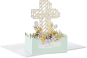 Hallmark Paper Wonder Religious Pop-Up Card (Rejoice, Gold Cross with Purple Flowers) for Easter, Confirmation, First Communi