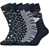 SUKBRGIR Mens Dress Socks Business Casual Pattern,6-Pairs Bamboo Crew Sock for Men Shoe Size 8-13