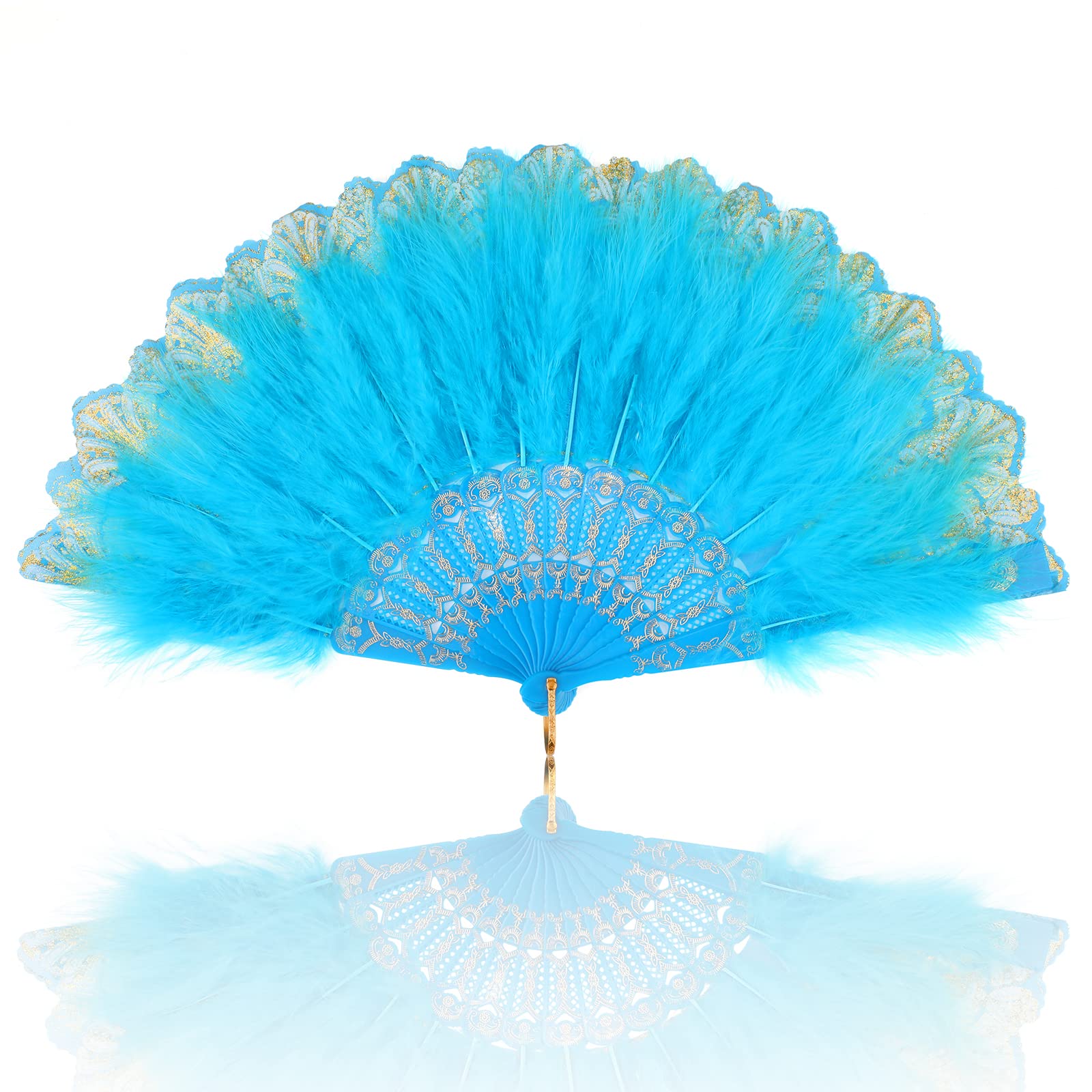 MWOOT Marabou Feather Fan, 1920s Embroidered Flower Handheld Feather Fan, Roaring 20s Vintage Style Flapper Hand Fan for Costume Halloween Dancing Show Tea Party Wedding Decoration - Red