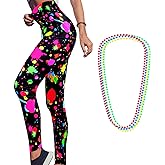 Syhood 80s Party Legging Set for Women Neon High Waisted Neon Legging 4 Pcs Necklace Dress up Costume Accessory Halloween