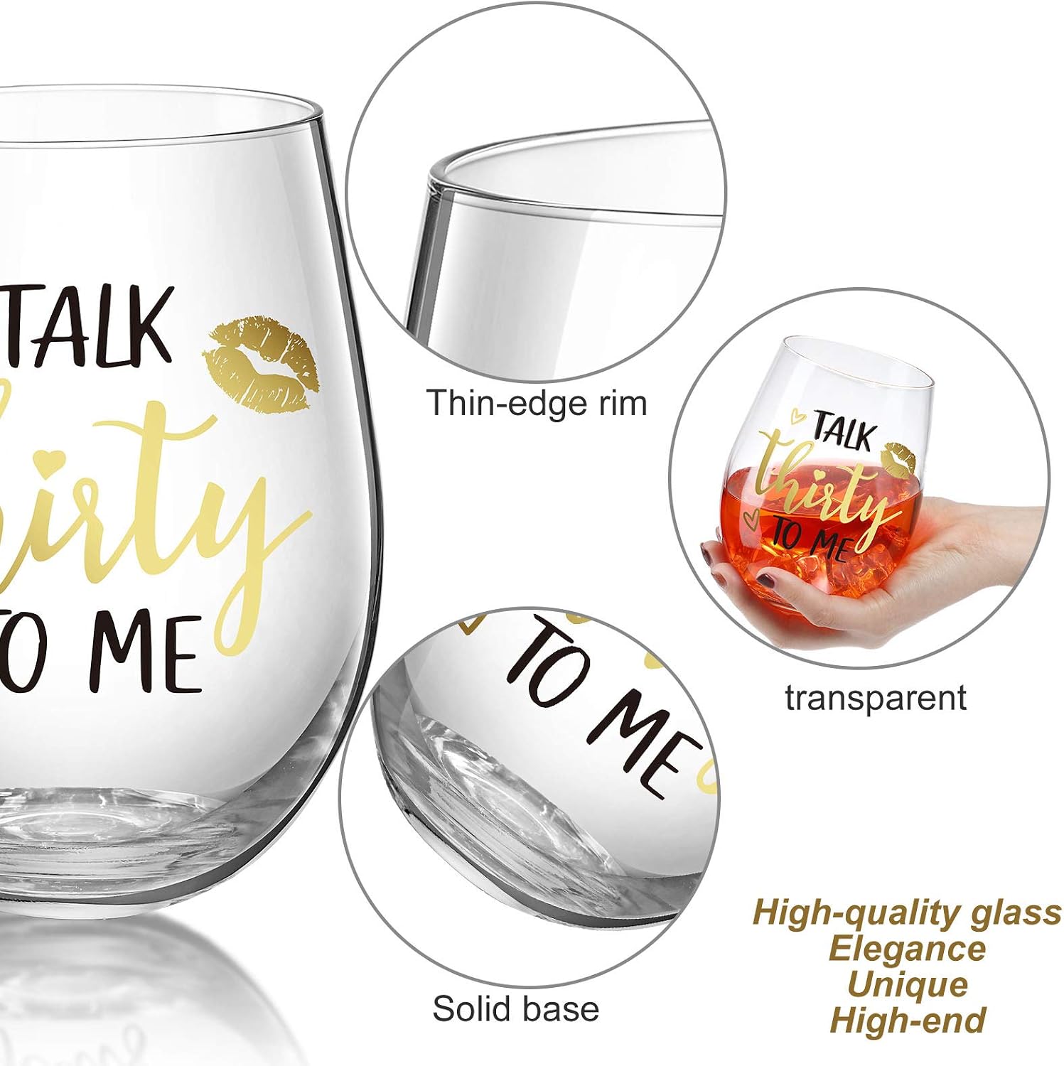 Talk Thirty To Me Wine Glass 30th Birthday Stemless Wine Glass Black Stemless Glass Cups Dirty 30 Birthday Present for Women Men Friends Thirty Birthday Present Wedding Anniversary Party Favors - Image 5