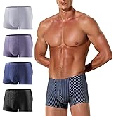LEOMOSTE Young Men's Striped Modal Boxer Briefs Breathable Underwears Moisture-Wicking Stretch Trunks,4-Pack