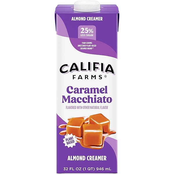 CALIFIA FARMS PECAN CARAMEL ALMONDMILK COFFEE CREAMER WITH COCONUT CREAM, 32 OZ | DAIRY FREE | PLANT BASED | NUT MILK | VEGAN | NON-GMO