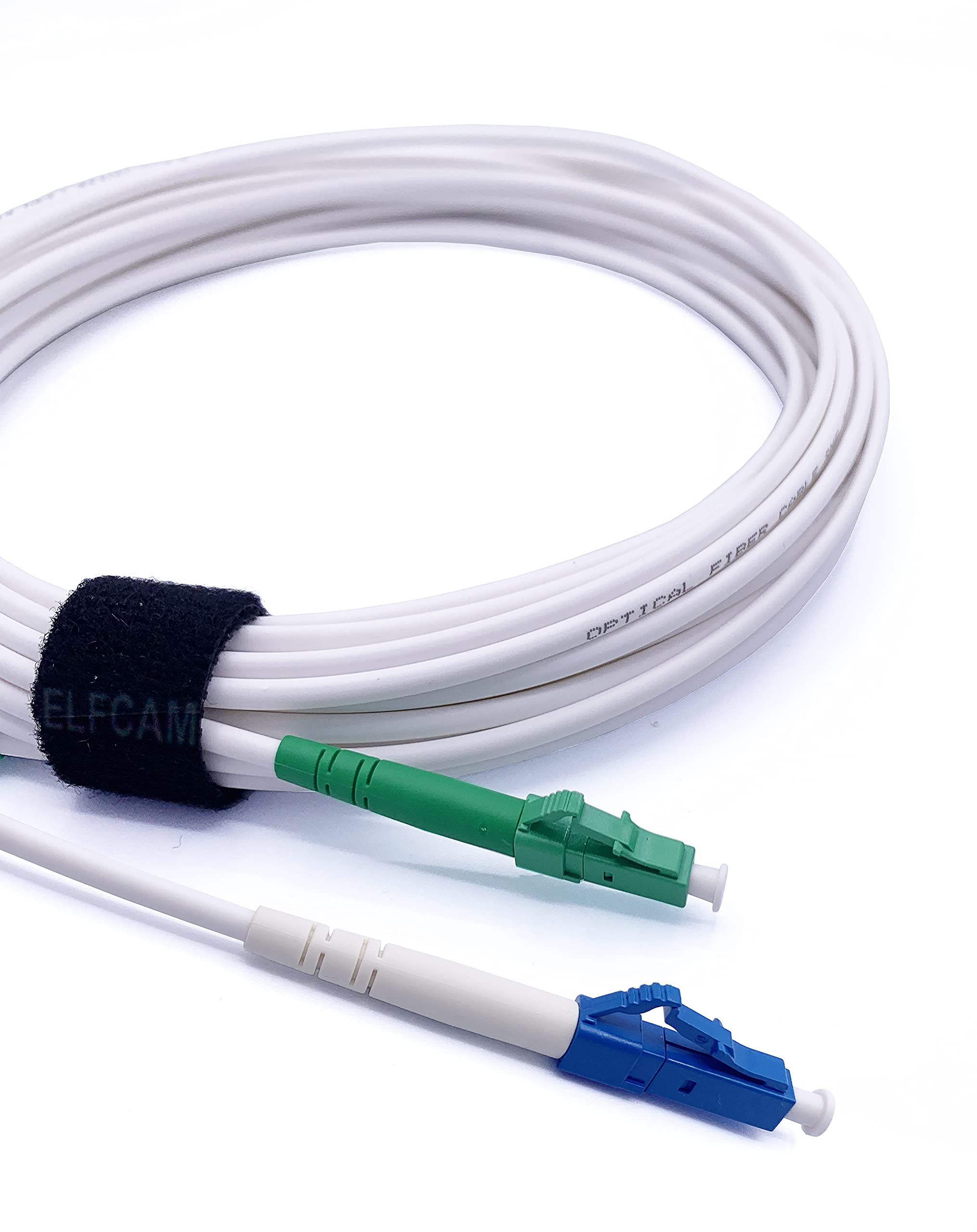 Elfcam® - Cable a Fibre Optique LC a LC/UPC Monomode Simplex, 9/125um Jarretiere Optique LSZH Blanc (20M)