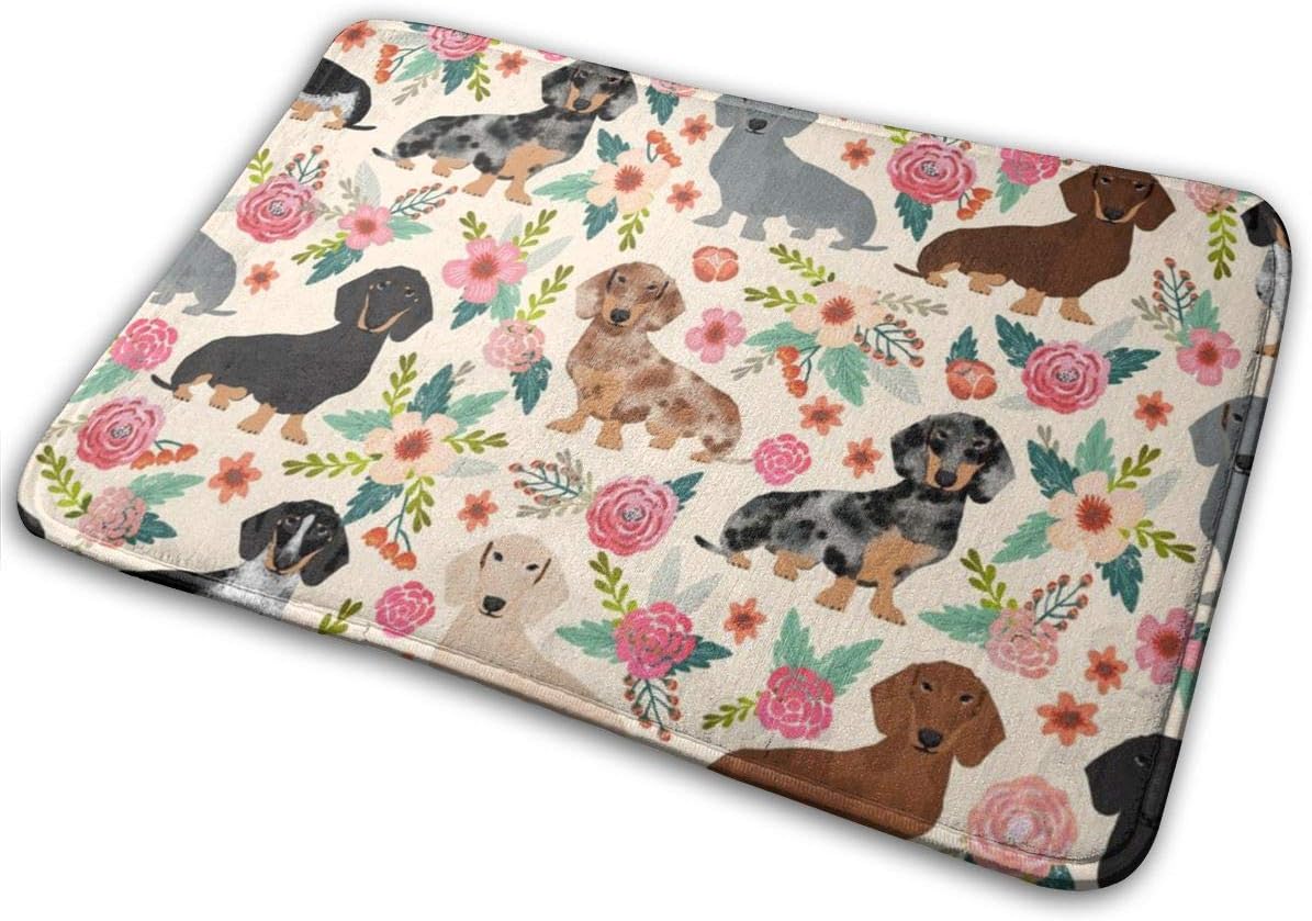 Dachshund Floral Vintage Flowers Doxie Fabric Doxie Dachshunds Design Cute Doxie Dog Floor Bath Entrance Rug Mat Absorbent Indoor Bathroom Decor Doormats Rubber Non Slip 15.7